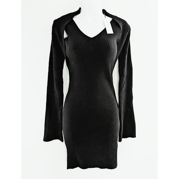 Stitches & Stripes Black Ribbed Cold Shoulder Sweater Dress - Picture 2 of 10
